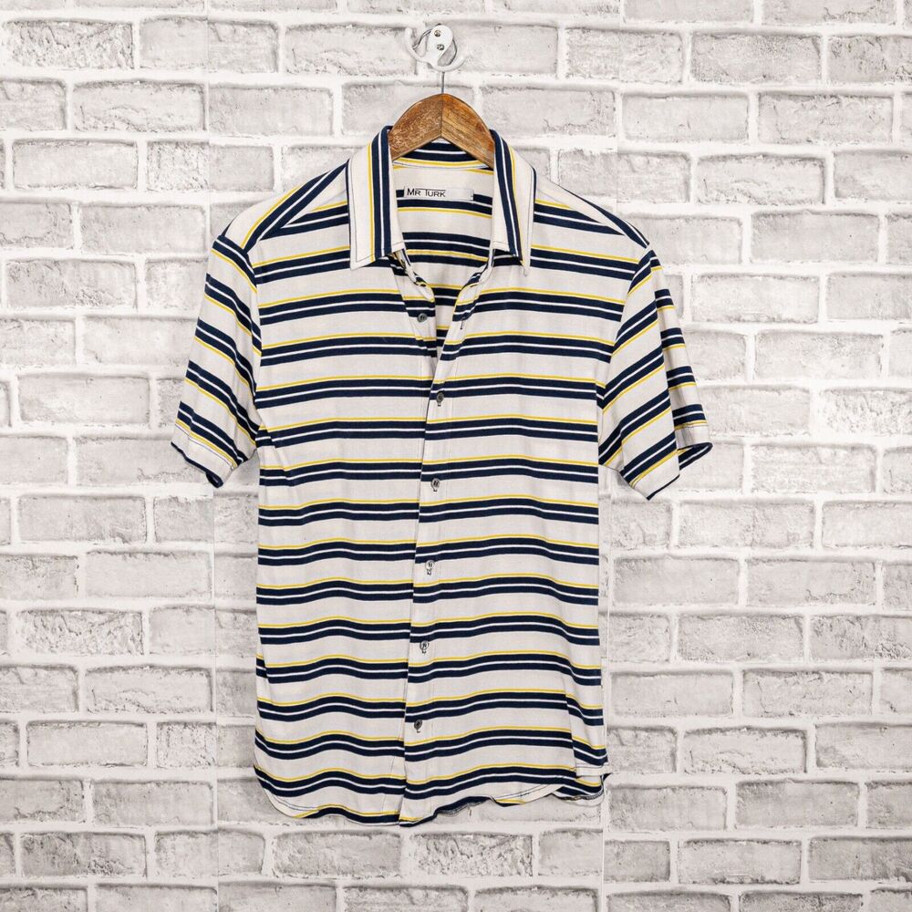 MR TURK Men's Short Sleeve Button up shirt Jersey Striped Medium